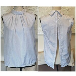 Sandro Paris Womens Blouse Stripes Blue White Sleeveless Cotton Sleeveless Sz 2